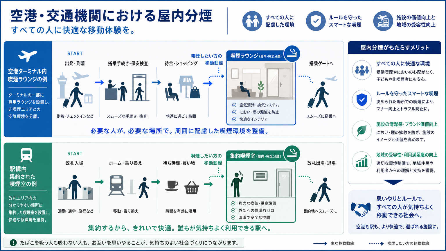 空港・交通機関における屋内分煙の事例